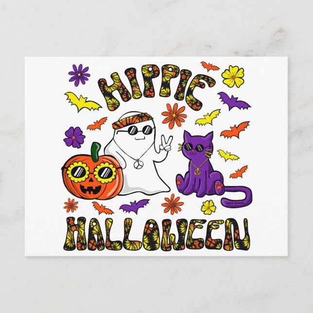 Hippie Halloween Postcard Feiertagspostkarte (Vorderseite)