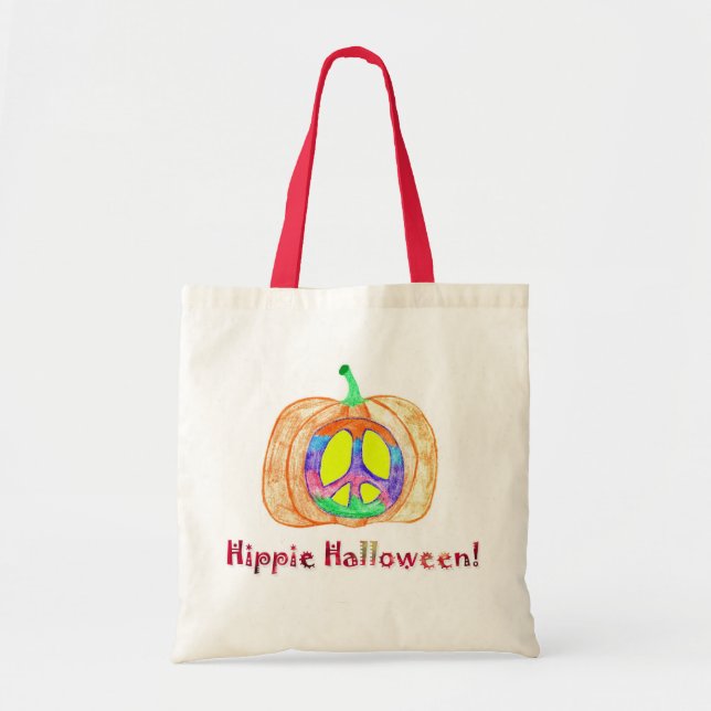 Hippie Halloween Pumpkin Peace Sign Tote Bag Tragetasche (Vorne)