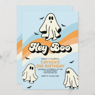 Hippie Halloween Retro Ghost Hey Boo blau Einladung