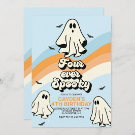 Hippie Halloween Retro Ghost Vier je Spooky Einladung