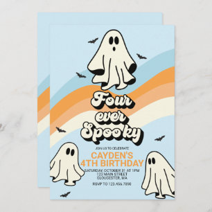 Hippie Halloween Retro Ghost Vier je Spooky Einladung