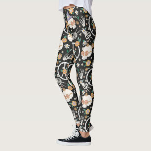 Hippie Halloween Skulls und Blume Muster Leggings