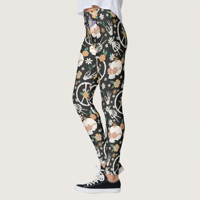 Hippie Halloween Skulls und Blume Muster Leggings (Links)