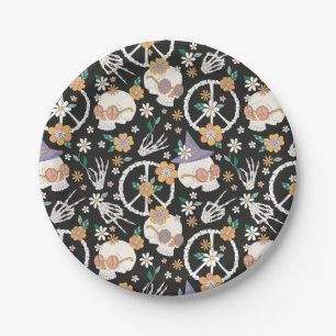 Hippie Halloween Skulls und Blume Muster Pappteller