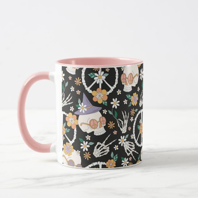 Hippie Halloween Skulls und Blume Muster Tasse (Links)