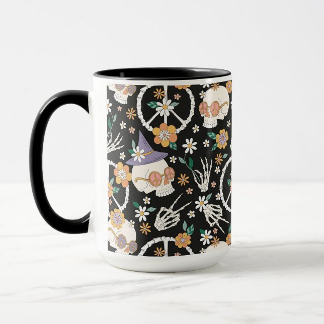 Hippie Halloween Skulls und Blume Muster Tasse (Links)