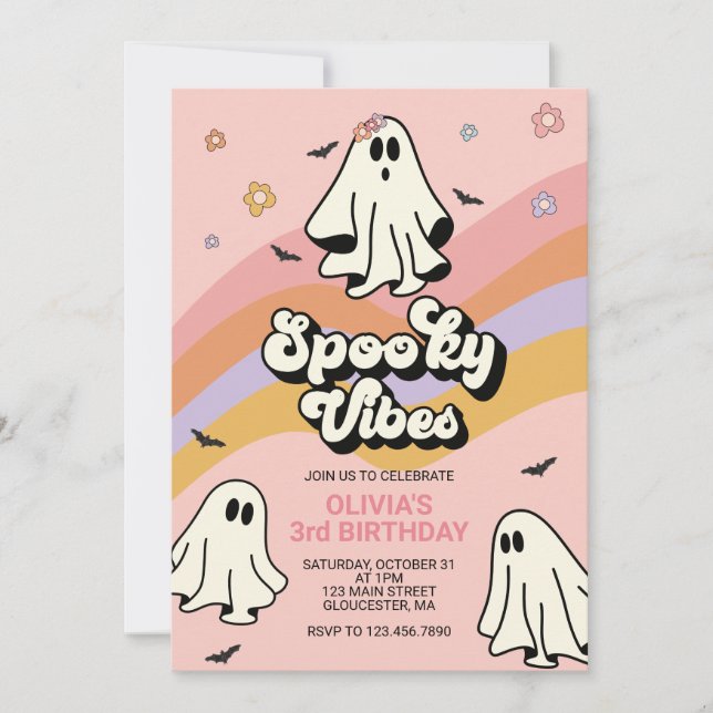 Hippie Halloween Spooky VIBES Einladung zum Geburt (Vorderseite)