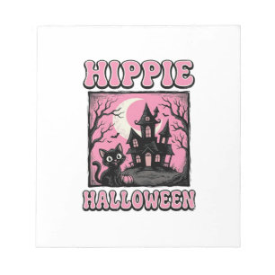 Hippie Halloween Vintage Spukhaus Katze Shirt_1 Notizblock