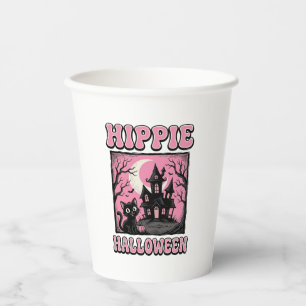 Hippie Halloween Vintage Spukhaus Katze Shirt_1 Pappbecher