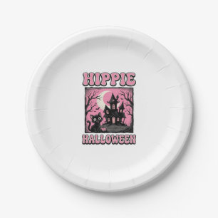 Hippie Halloween Vintage Spukhaus Katze Shirt_1 Pappteller