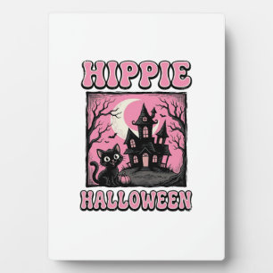 Hippie Halloween Vintage Spukhaus Katze T-Shirt_1 Fotoplatte