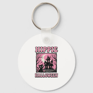 Hippie Halloween Vintage Spukhaus Katze T-Shirt_1 Schlüsselanhänger