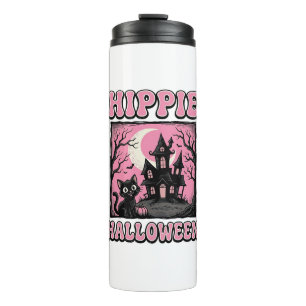 Hippie Halloween Vintage Spukhaus Katze T-Shirt_1 Thermosbecher