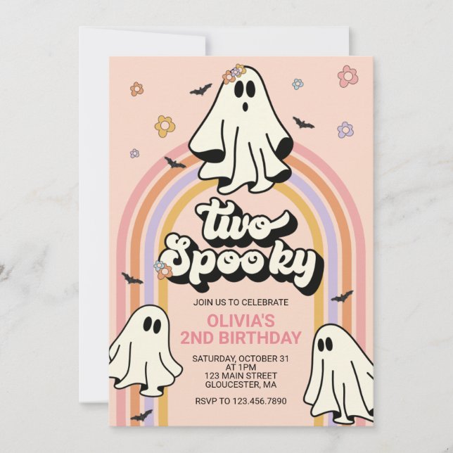Hippie Halloween Zwei Spooky Geburtstag Einladung (Vorderseite)