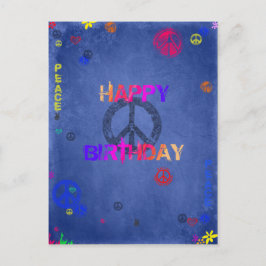 Hippie Happy Birthday Card Blue Postcard Postkarte