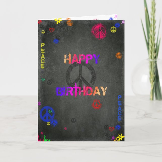 Hippie Happy Birthday Card in Schwarz Karte (Vorderseite)