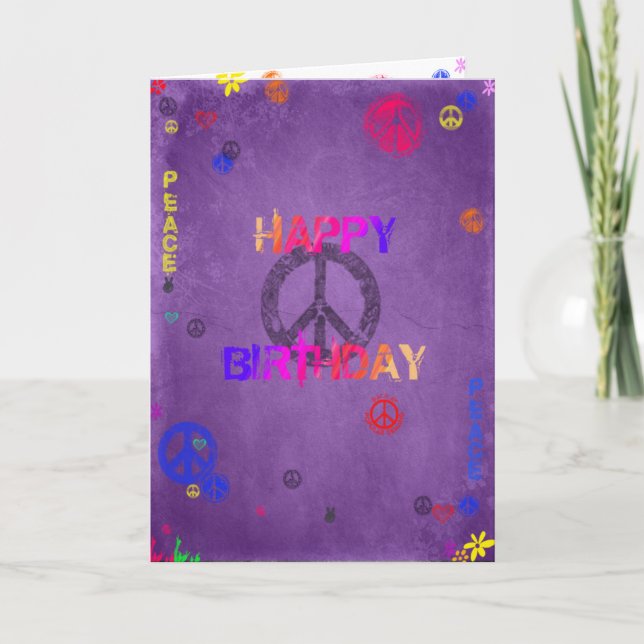 Hippie Happy Birthday Card Lila Karte (Vorderseite)