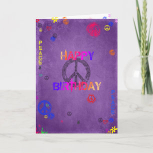 Hippie Happy Birthday Card Lila Karte