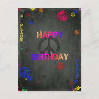 Hippie Happy Birthday in Black Postkarte