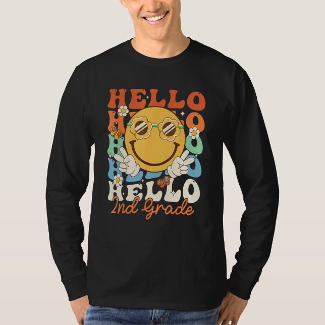 Hippie Hello 2nd Grade Retro Groovy  Back to Schoo T-Shirt (Vorderseite)