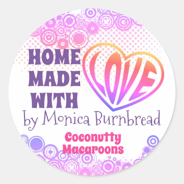 Hippie Herz hausgemacht aus der Küche der Küche. Runder Aufkleber (Vorderseite)