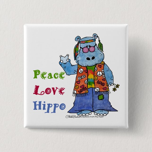 Hippie Hippo Peace, Liebe, Hippo Button (Vorderseite)