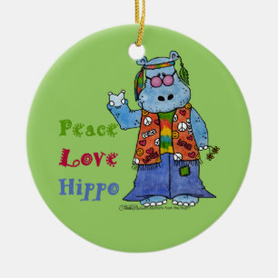 Hippie Hippo Peace, Liebe, Hippo Keramik Ornament