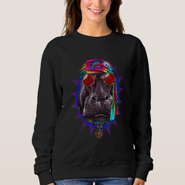 Hippie Hippopotamus Tie Dye Peace Sign Psychedelic Sweatshirt (Vorderseite)