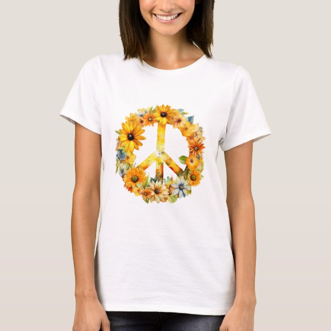 Hippie Hippy Sunflower Peace Sign T-Shirt (Vorderseite)