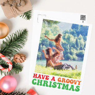 Hippie Holiday Foto Nimm an Groovy Weihnachten Postkarte