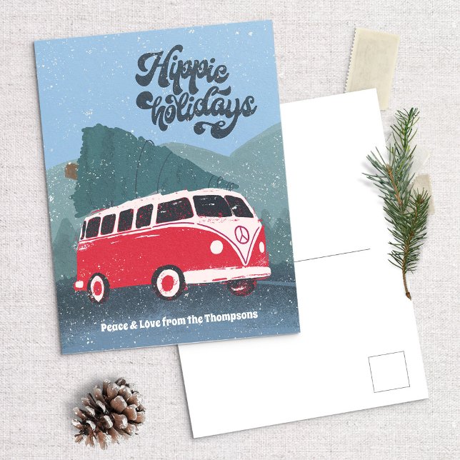 Hippie Holidays Retro Bus Holiday Postkarte (Von Creator hochgeladen)