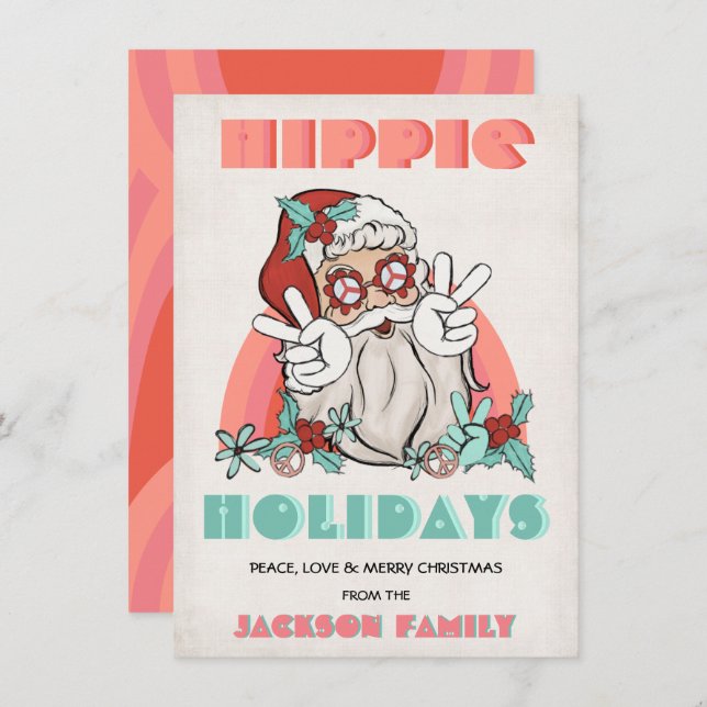 Hippie Holidays Weihnachten Retro Weihnachtskarte (Vorne/Hinten)
