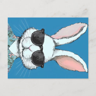 Hippie Hues Ostern Blues, Bunny in Retro Floral Sh Feiertagspostkarte