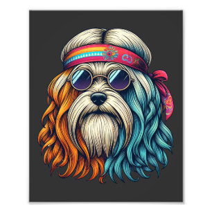 Hippie-Hund Kopf lustige Tiere Kunst der 60er Jahr Fotodruck