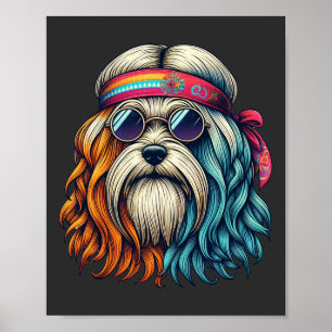 Hippie-Hund Kopf lustige Tiere Kunst der 60er Jahr Poster