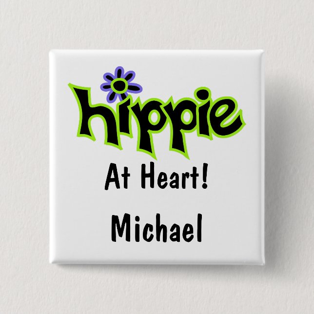 Hippie im Abzeichen "Black Lime Green Art" Button (Vorderseite)