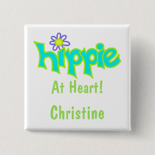 Hippie im Herzen von Turquoise Art Name Abzeichen Button