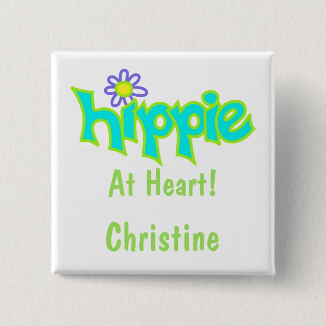 Hippie im Herzen von Turquoise Art Name Abzeichen Button (Vorderseite)
