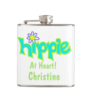 Hippie in Heart Turquoise Art Name Personalisiert Flachmann