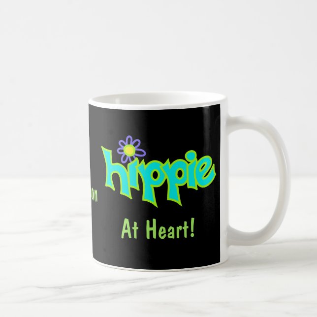Hippie in Heart Turquoise Art Name Personalisiert Tasse (Rechts)