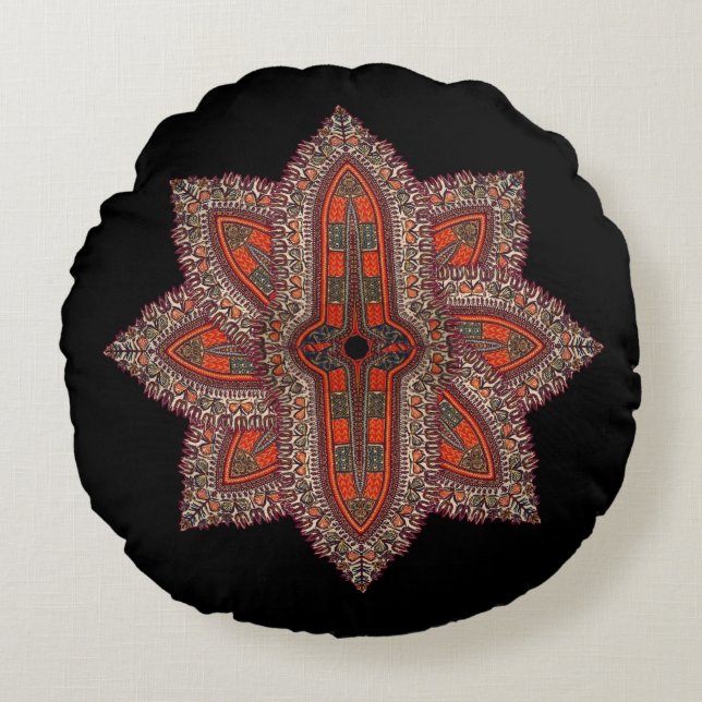 Hippie Indian Style Rundes Kissen (Vorderseite)