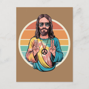 Hippie Jesus Friedenszeichen Postkarte