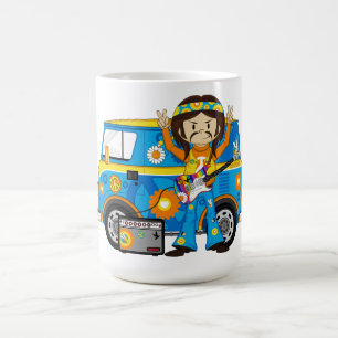 Hippie-Junge mit Gitarre und Reisemobil Tasse