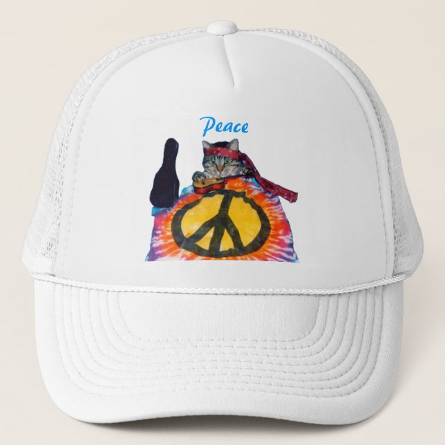Hippie-Katzen-Gitarren-Hut Truckerkappe (Vorderseite)