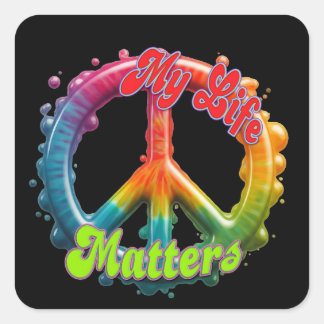 Hippie Liebe Frieden Leben Zählt Custom Quadratischer Aufkleber