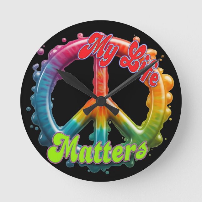 Hippie Liebe Frieden Leben Zählt Custom  Runde Wanduhr (Vorderseite)