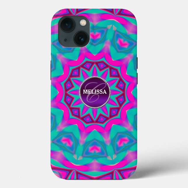 Hippie Liebe Pink Aqua Individuelle Name Case (Rückseite)