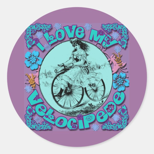 Hippie Look I Liebe My Velocipede T Shirts, Tasse Runder Aufkleber (Vorderseite)
