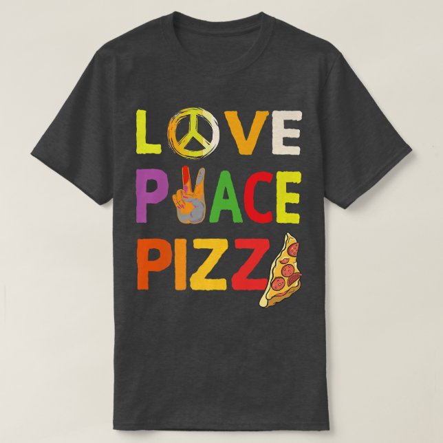 Hippie Love Peace Pizza Italian food Happiness 70s T-Shirt (Design vorne)