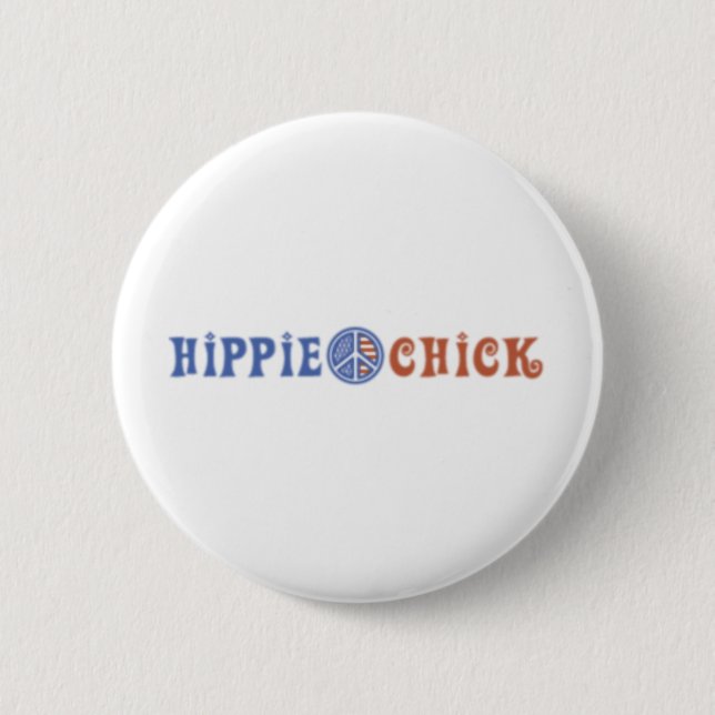 Hippie-Mädchen mit Friedenszeichen Button (Vorderseite)